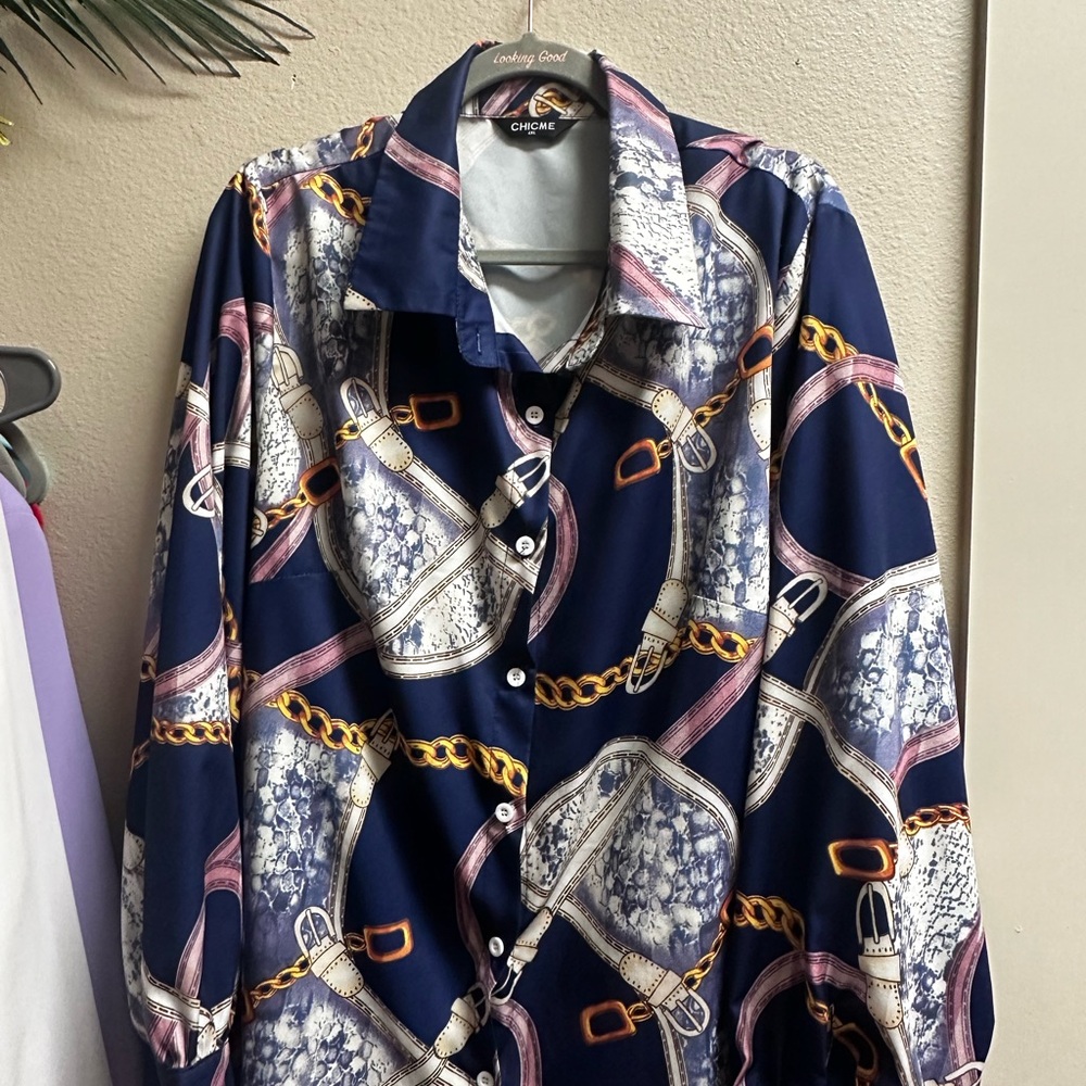 Chicline Navy Patterned Women's Blouse